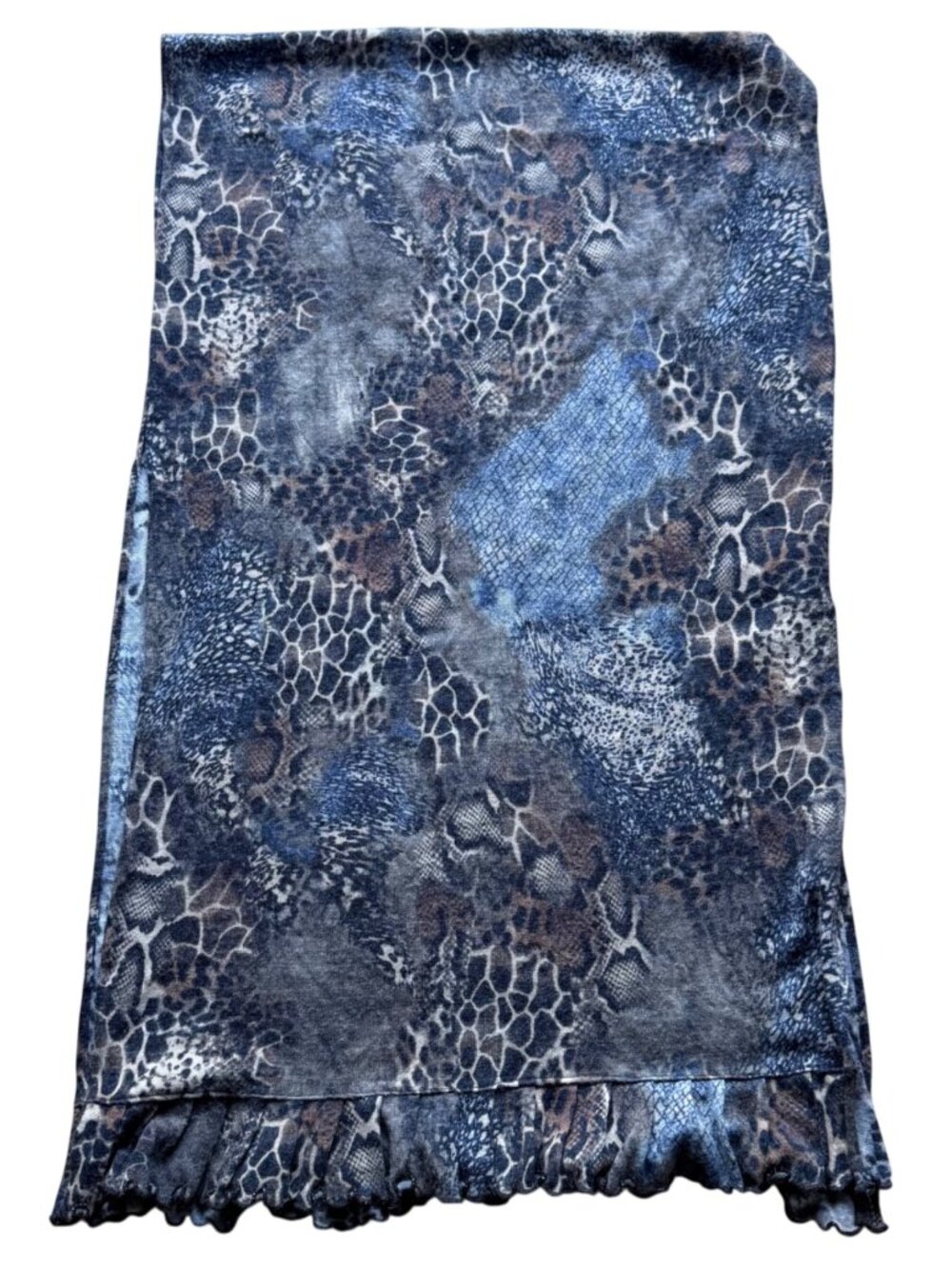 Nordstrom Animal Print Knit Wrap Scarf Ruffled Edge Brown Blue